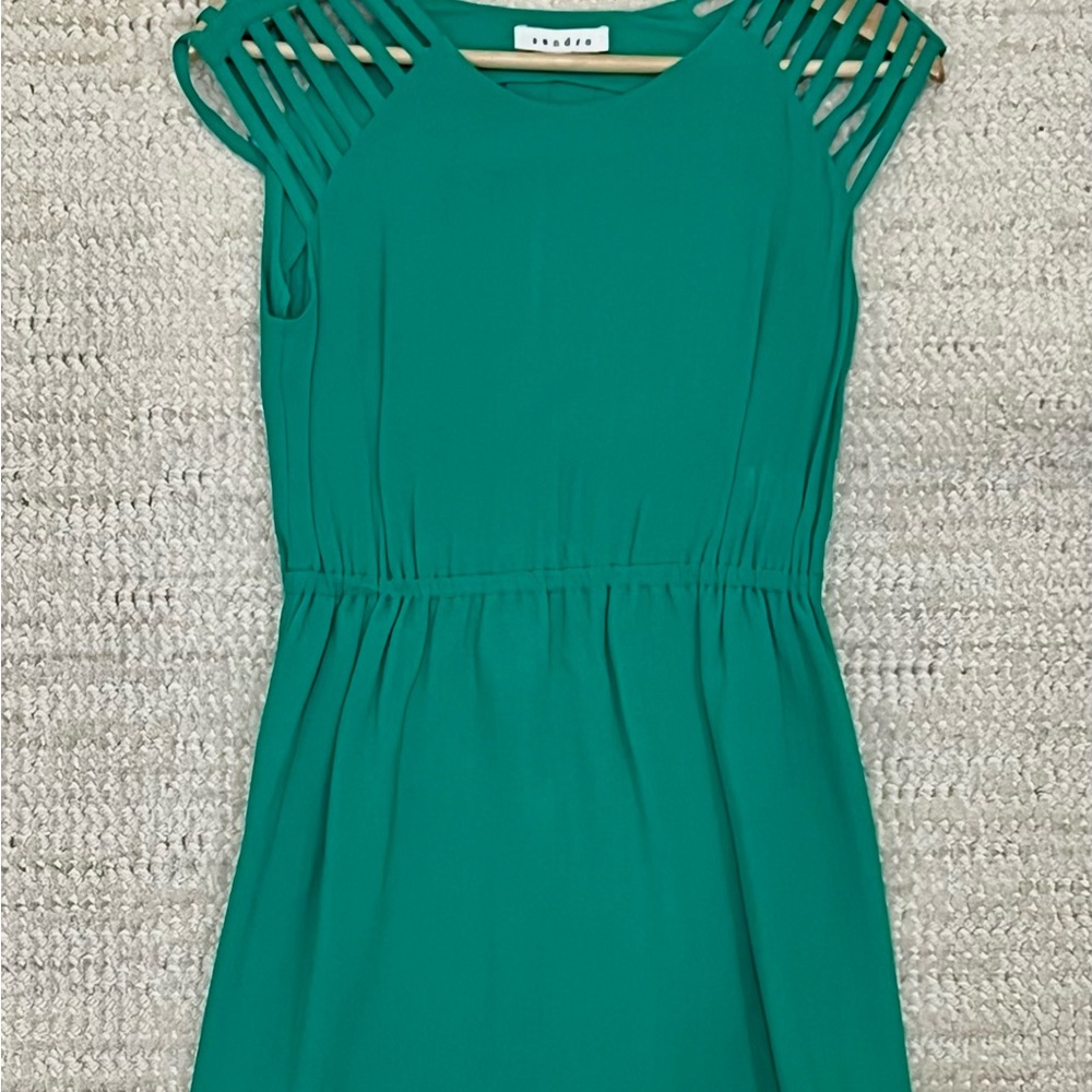 Sandro Green Cap Sleeve Cut Out Blouse
